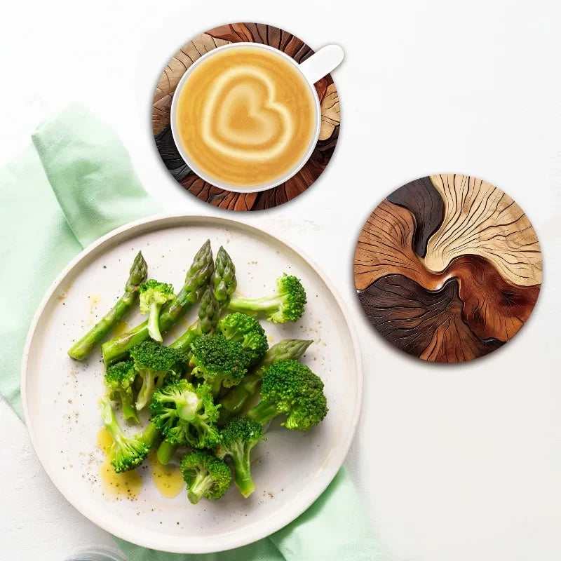 New Set of 6 Wooden Coasters Handcrafted Wood Grain Table Decor Fast Shipping