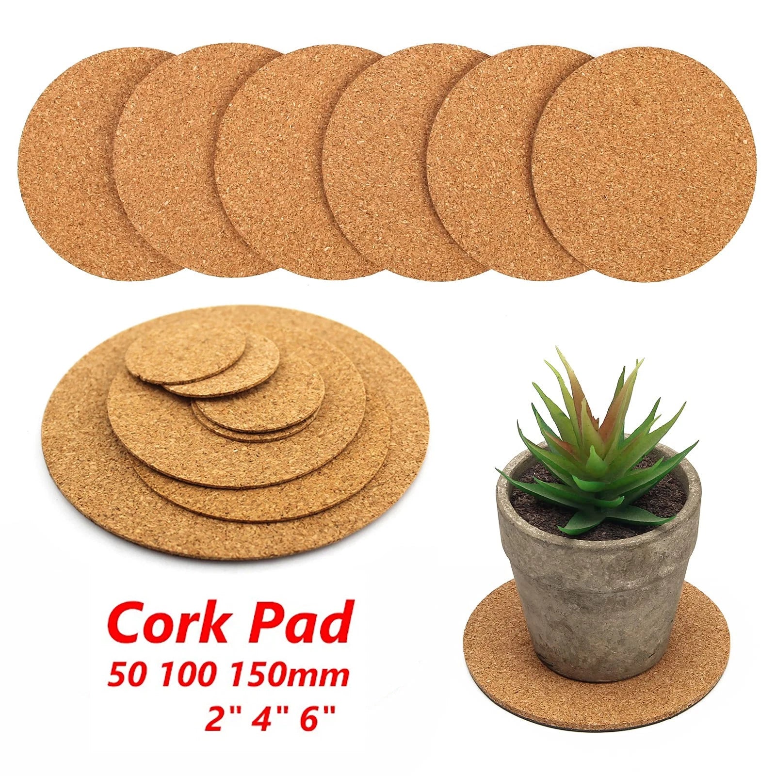 Cork Coaster Round Cork Pad Disc Soft Wooden Table Hotpad 2mm Thick 2" 4" 6"