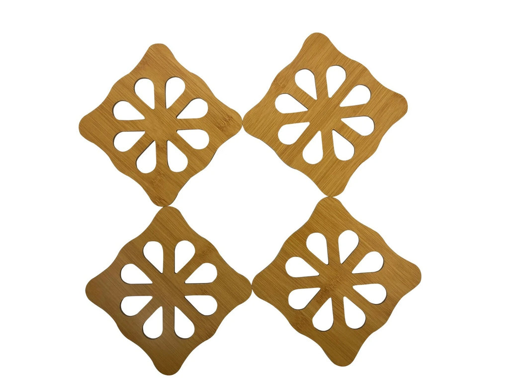 Set Of 4 Wooden Coaster 5.5 inches x 5.5 inches - Flower