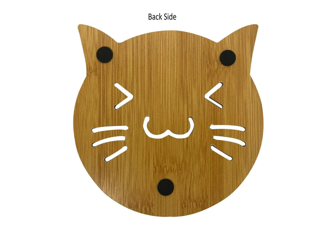 Set Of 4 Wooden Coaster 5.5 inches x 5.5 inches - Smiling Cat