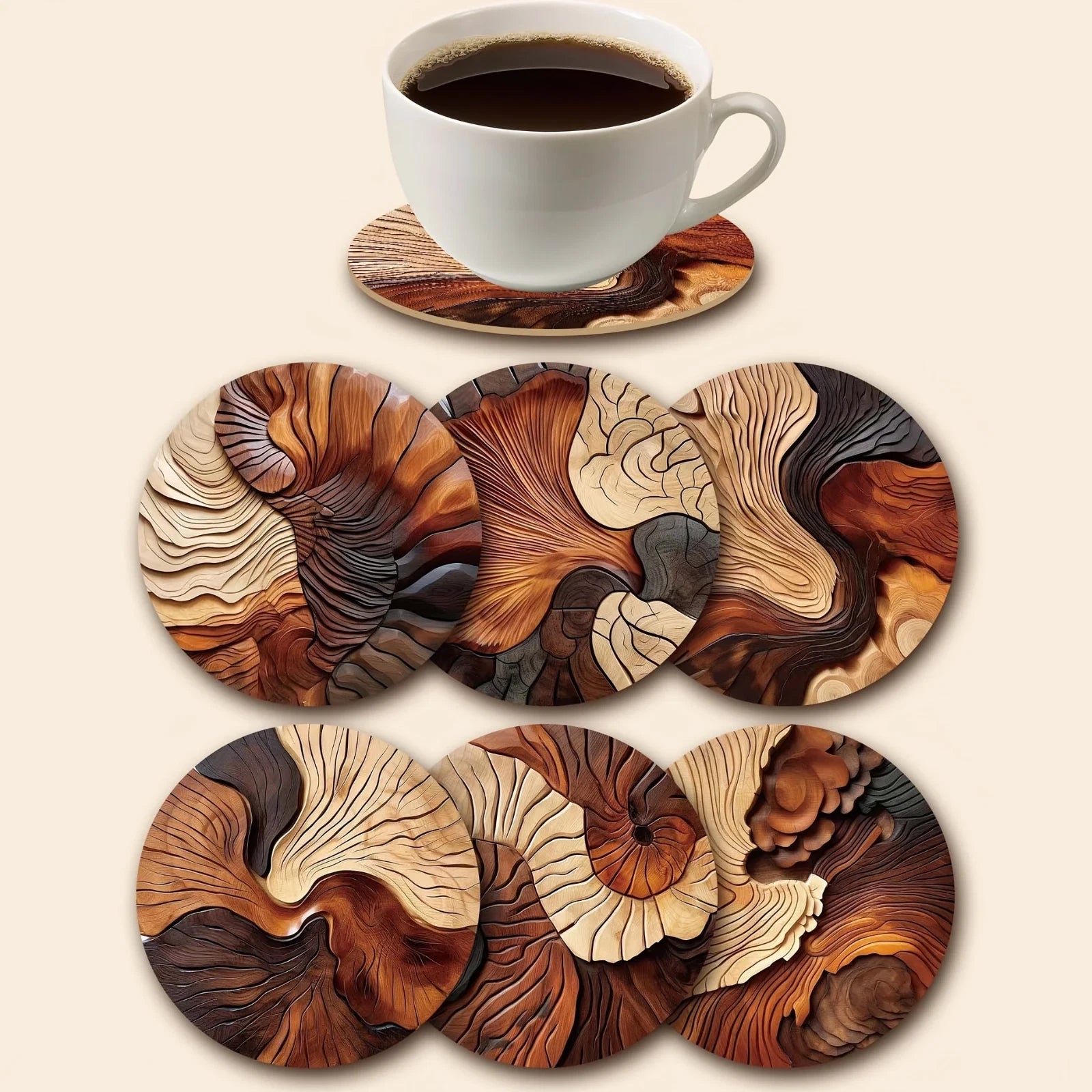 New Set of 6 Wooden Coasters Handcrafted Wood Grain Table Decor Fast Shipping