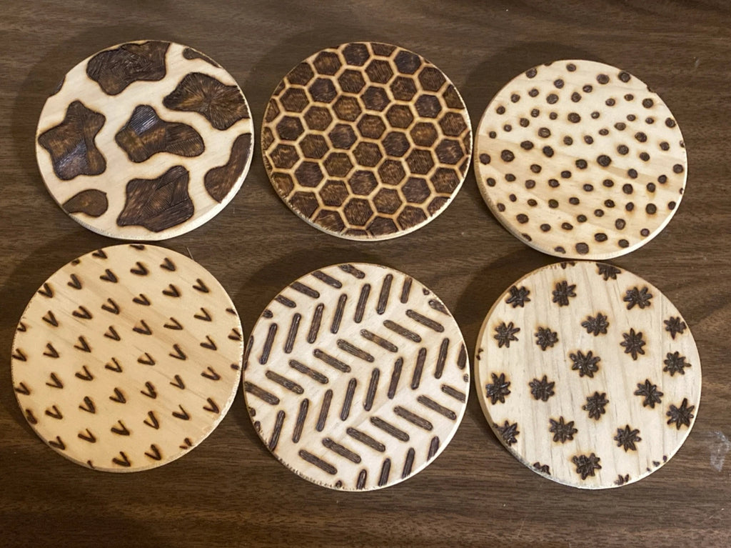 Set Of 6, Handnade 4 Inch round Wood Drink Coasters with holder