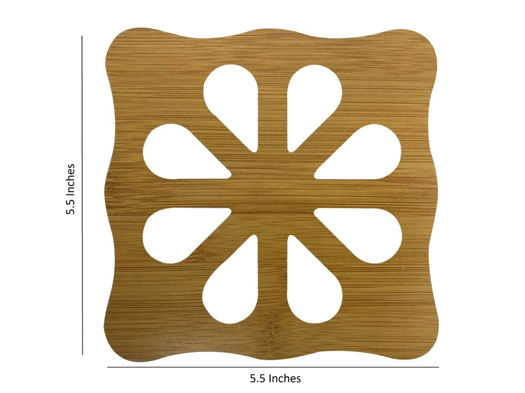 Set Of 4 Wooden Coaster 5.5 inches x 5.5 inches - Flower