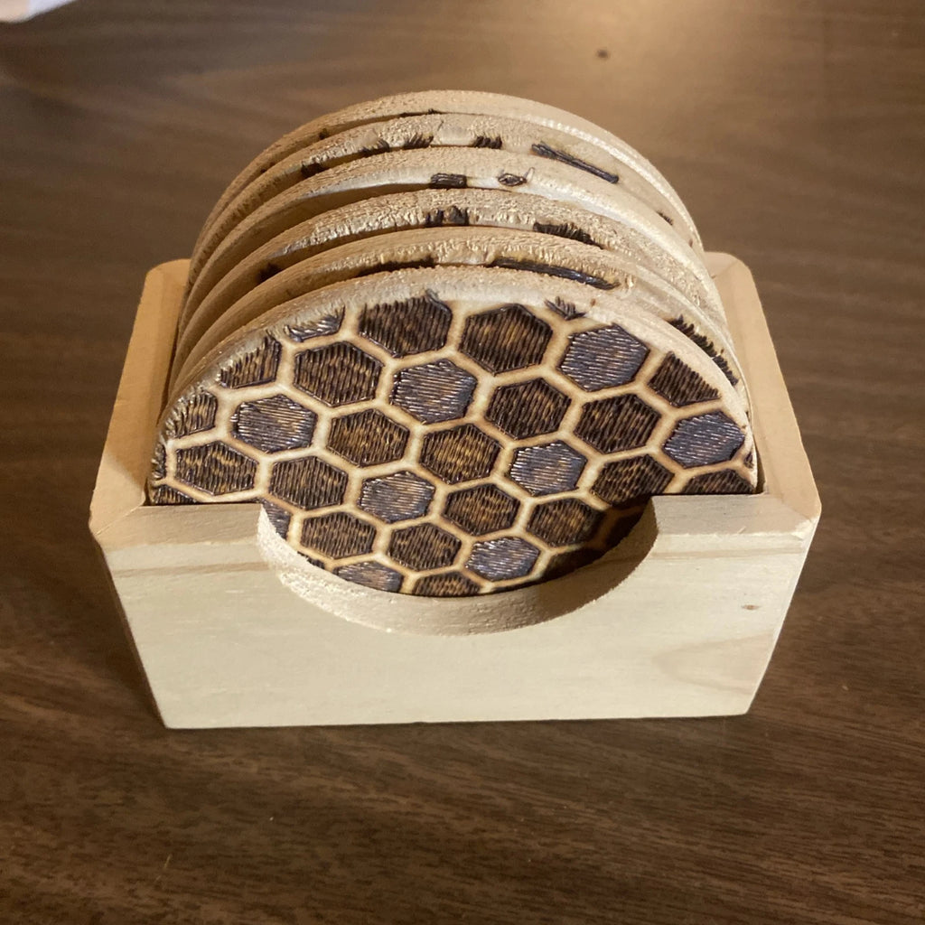 Set Of 6, Handnade 4 Inch round Wood Drink Coasters with holder