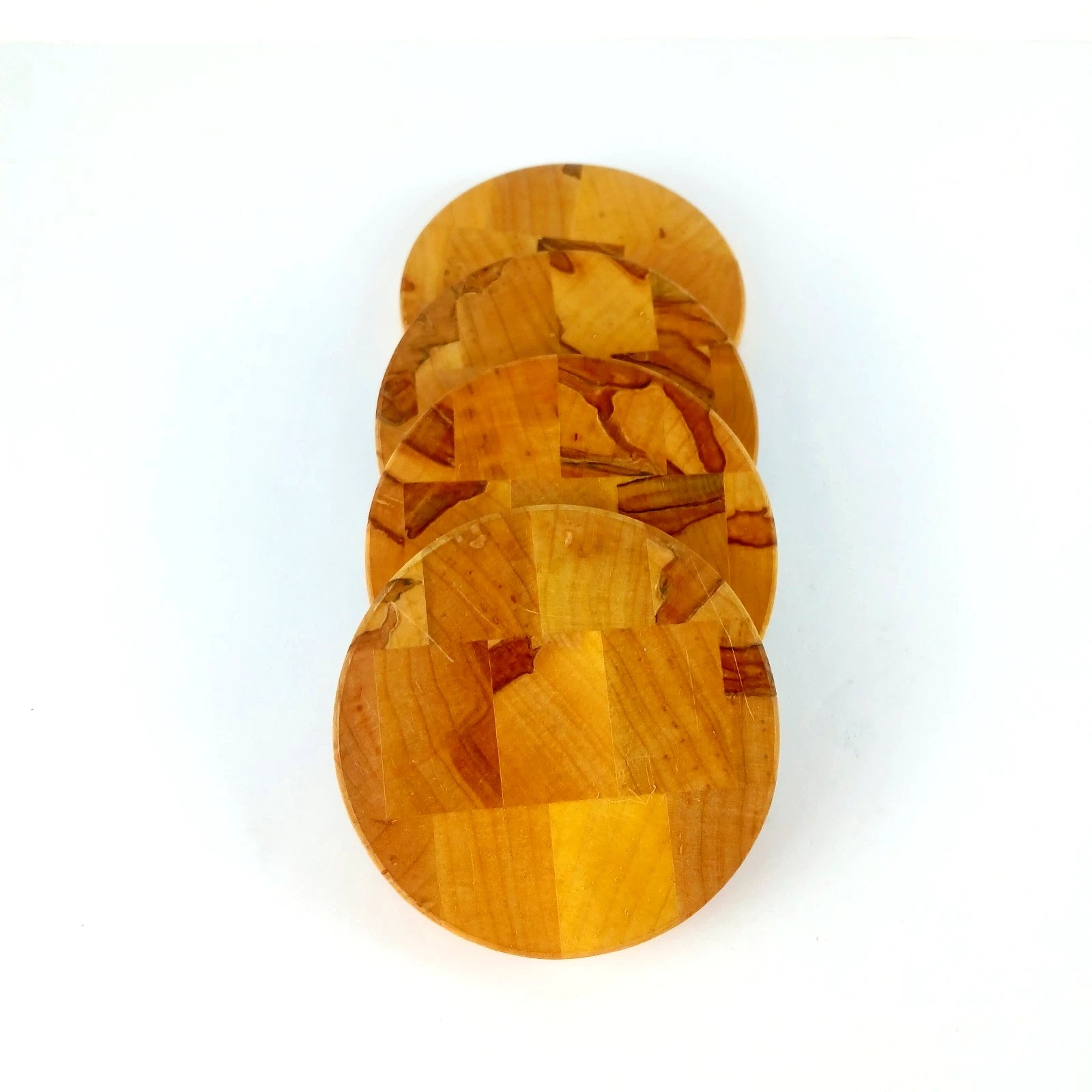 Set 4 Natural Wood Coasters Butcher Block Style 4" Round - 1/2" Thick Nice