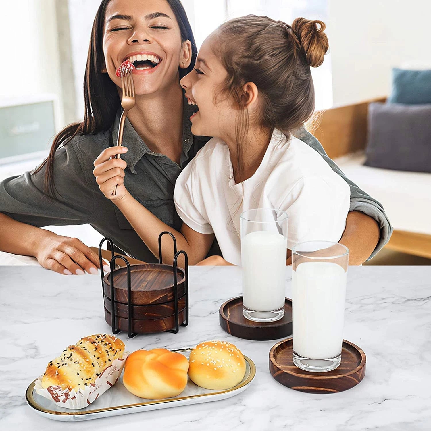 Wooden Coasters for Drinks Natural Wood Set of 4 Coaster Set for Drinking Glasse