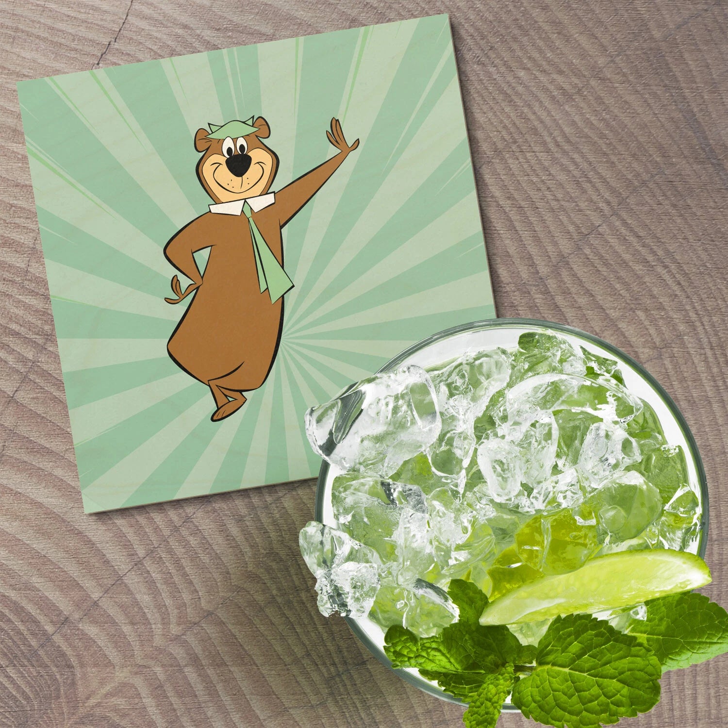 Yogi Bear Cartoon 4'' X 4'' Square Wooden Coaster