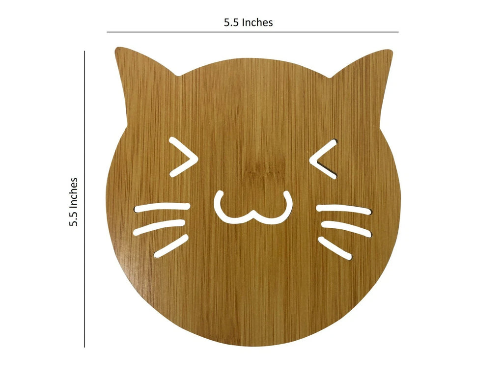 Set Of 4 Wooden Coaster 5.5 inches x 5.5 inches - Smiling Cat