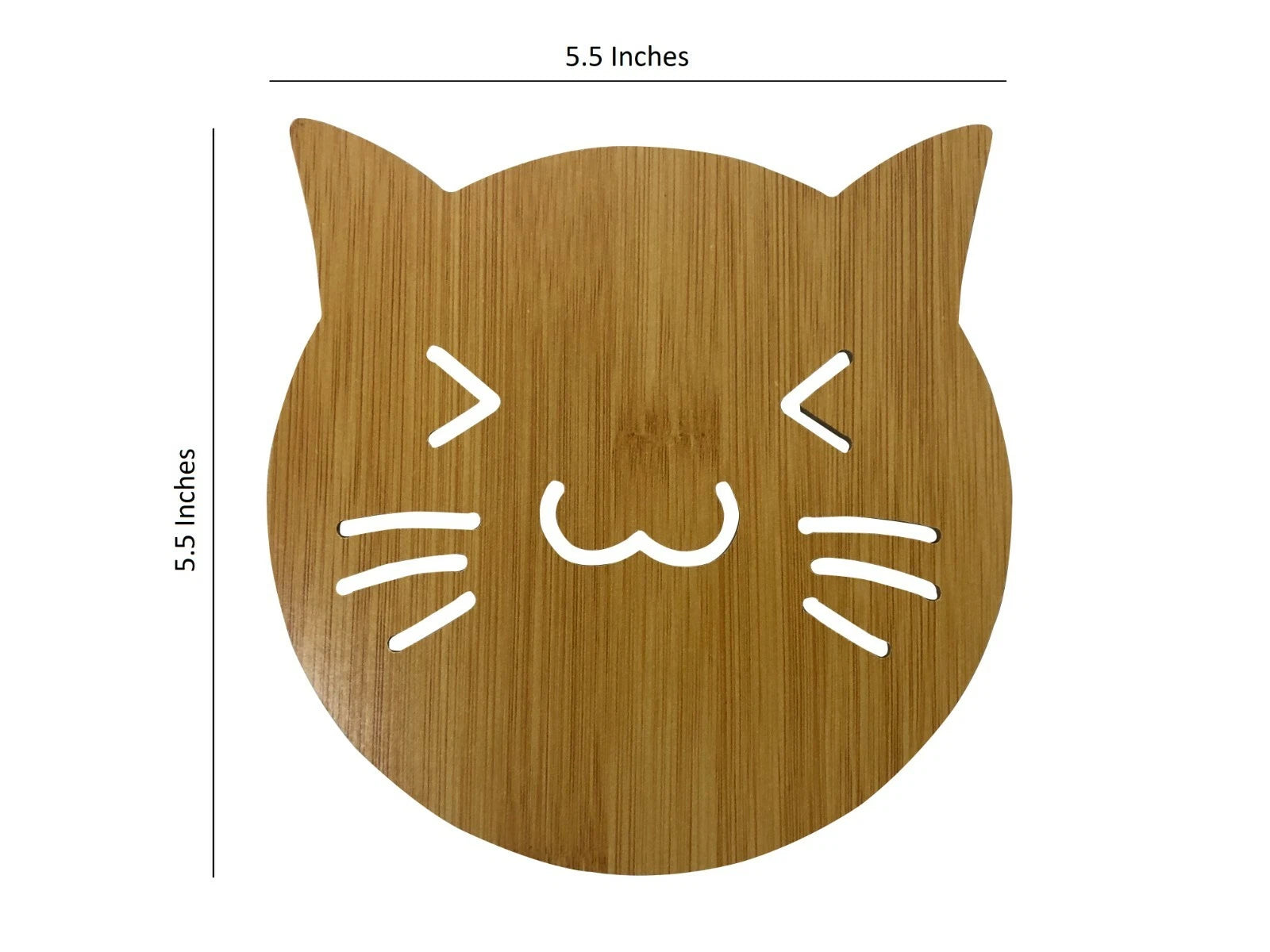 Set Of 4 Wooden Coaster 5.5 inches x 5.5 inches - Smiling Cat