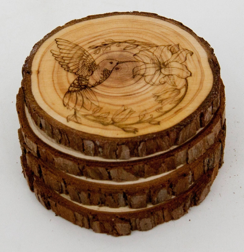 Hummingbird Engraved Wood Coaster Set - Housewarming, Wedding, Anniversary, etc.