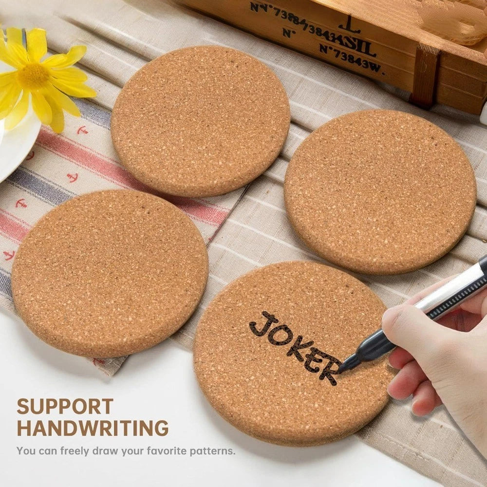 Natural Round Cork Coasters 4 inch Set of 4 Absorbent Heat Resistant Reusable