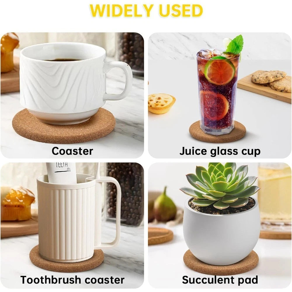 Natural Round Cork Coasters 4 inch Set of 4 Absorbent Heat Resistant Reusable
