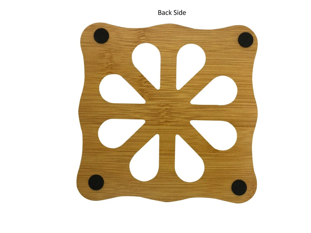 Set Of 4 Wooden Coaster 5.5 inches x 5.5 inches - Flower