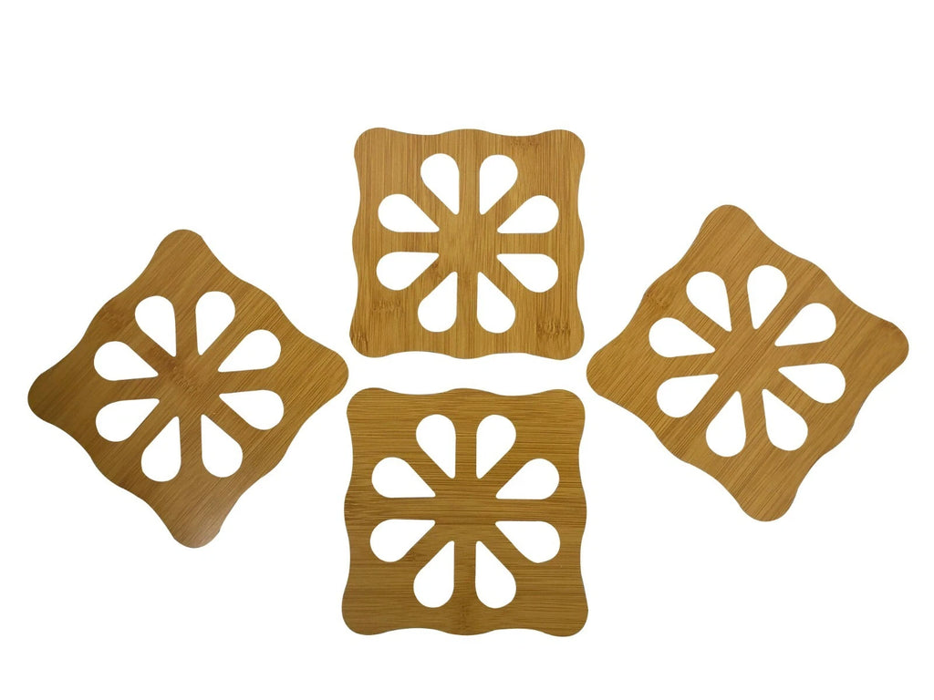 Set Of 4 Wooden Coaster 5.5 inches x 5.5 inches - Flower
