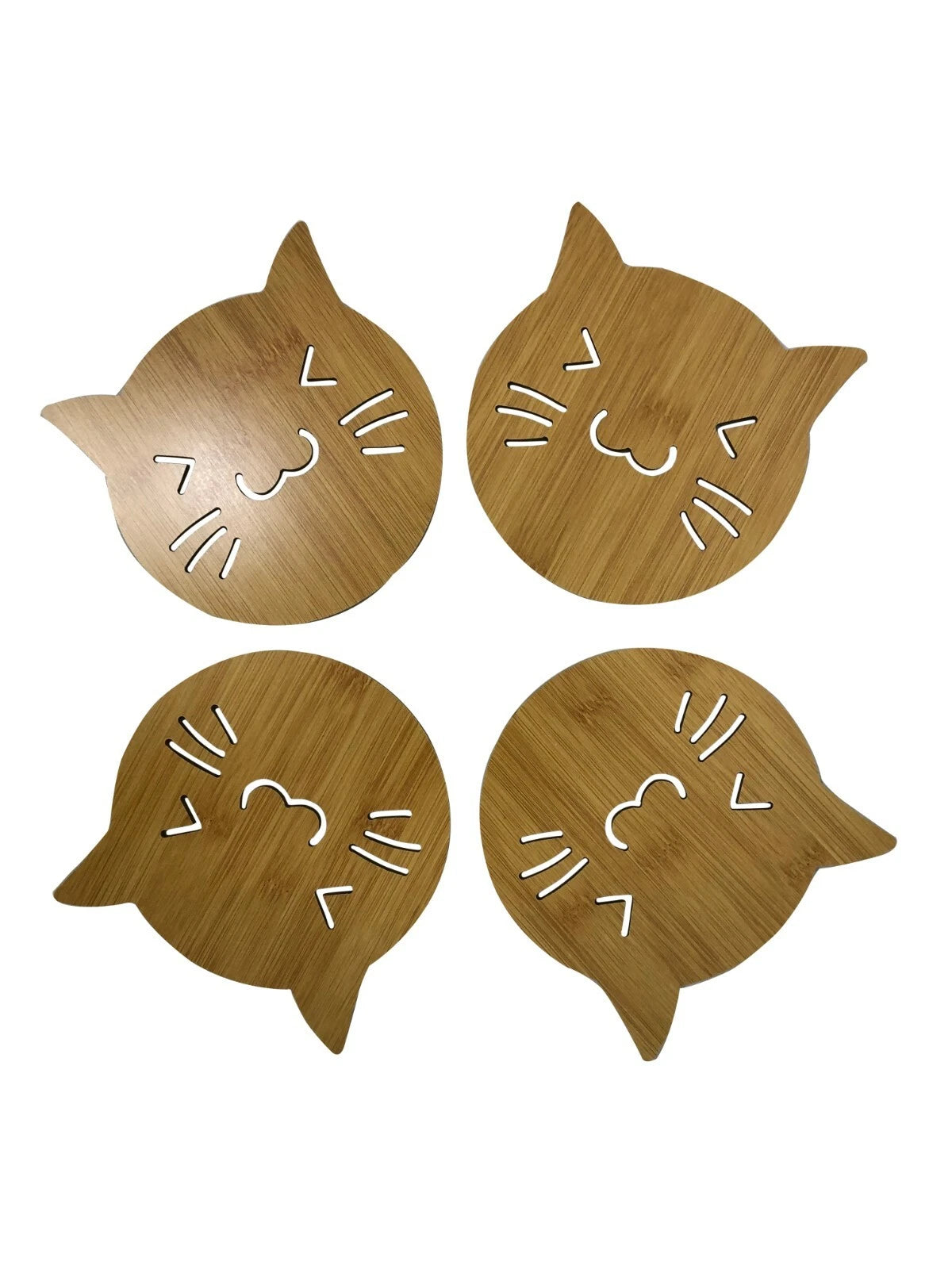 Set Of 4 Wooden Coaster 5.5 inches x 5.5 inches - Smiling Cat