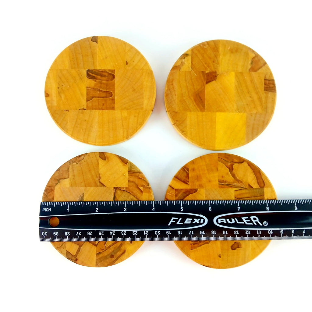 Set 4 Natural Wood Coasters Butcher Block Style 4" Round - 1/2" Thick Nice